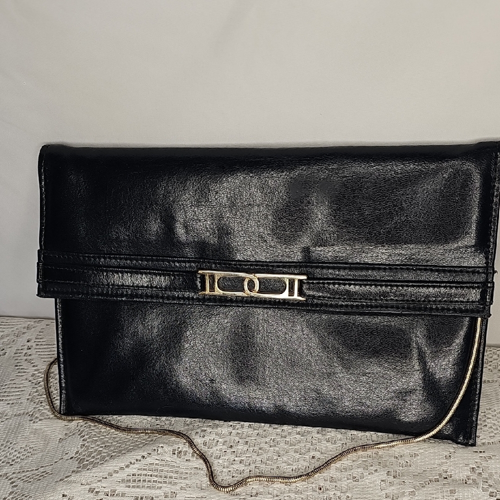 MaryAnn Rosenfeld Black Gold chain Strap Shoulder Bag Crossbody cocktail Handbag